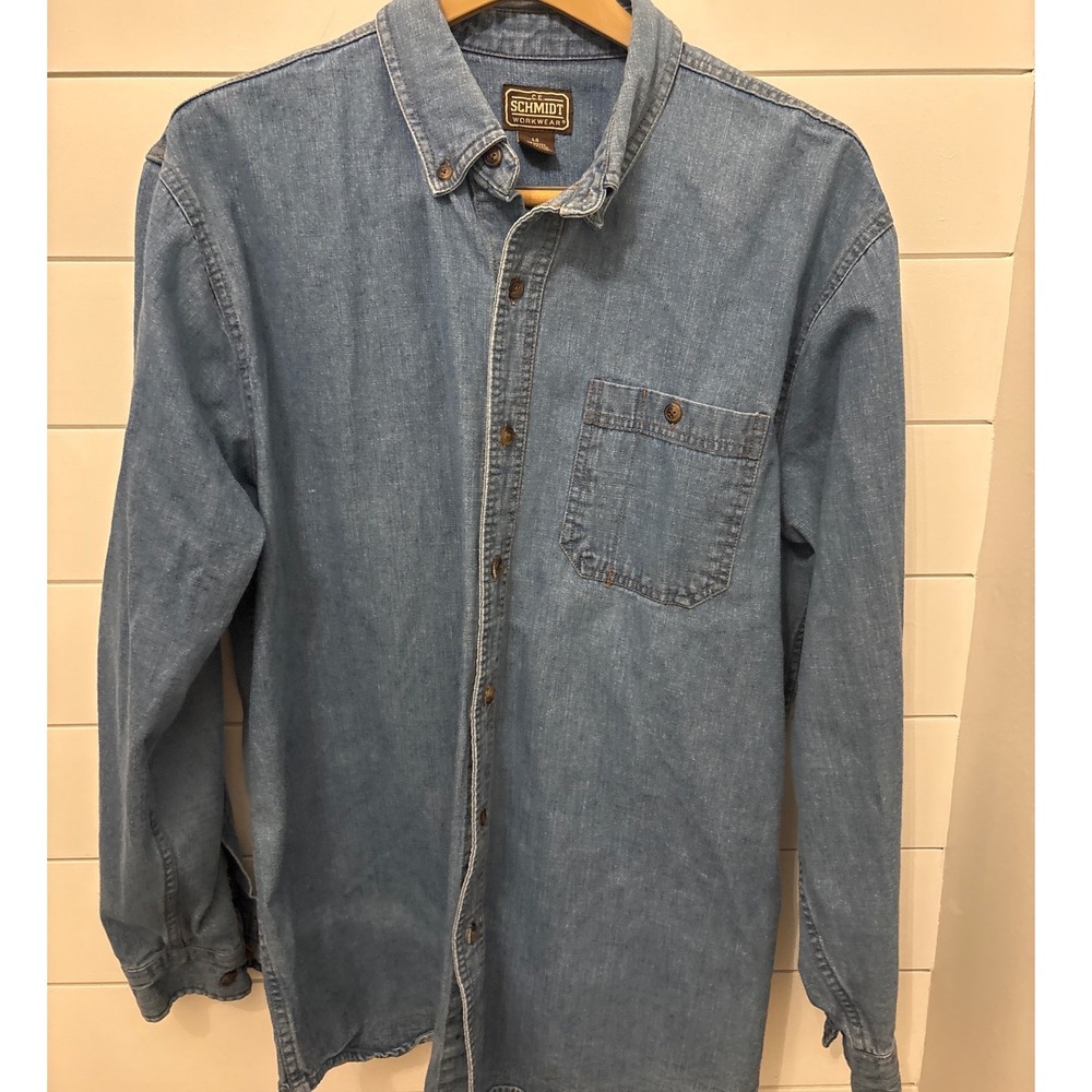 C.E. SCHMIDT WORKWEAR Mens Long Sleeve Denim Button Up Shirt‎ LG Blue Cotton